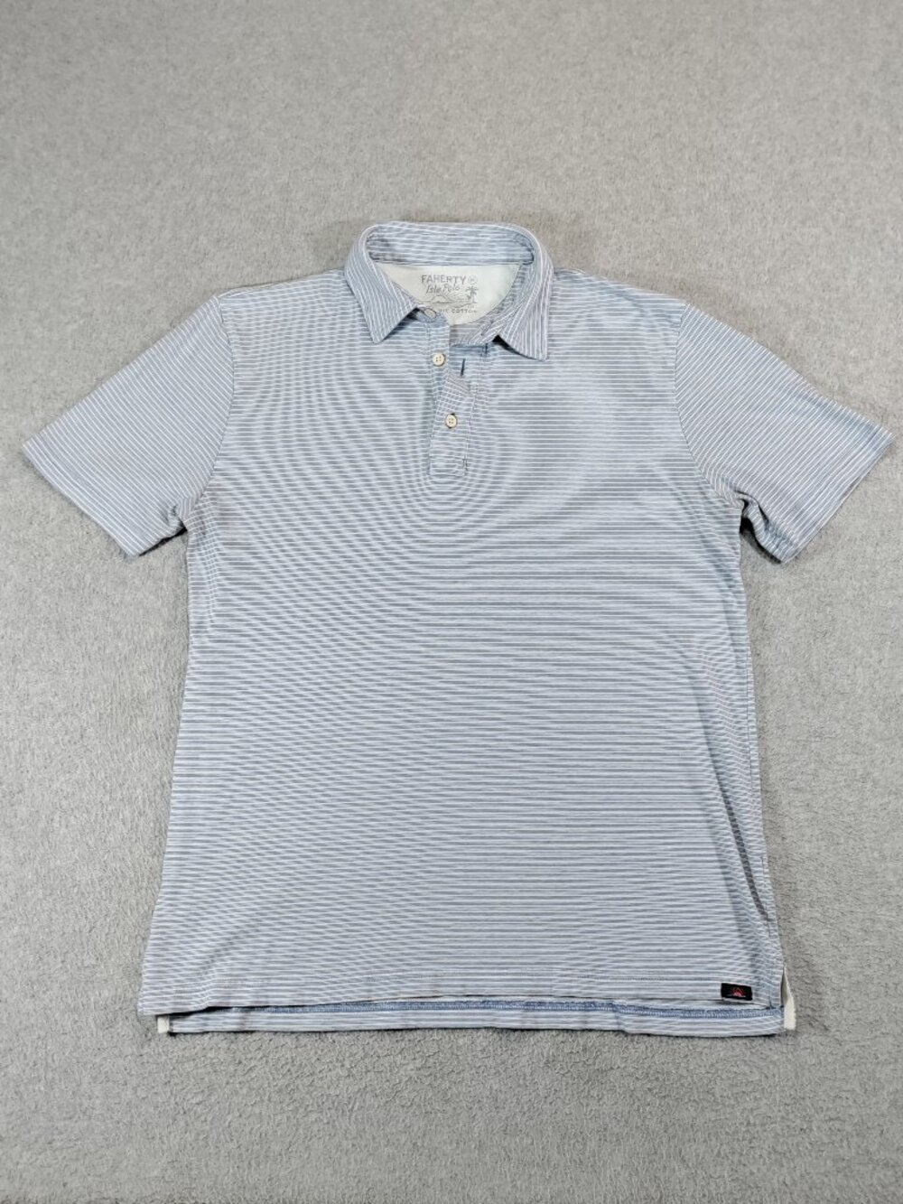 Faherty Isle Polo Mens Medium Blue White Stripe Organic Cotton Shirt